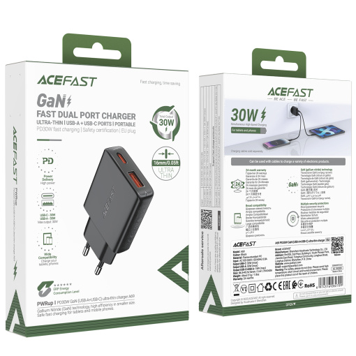 Acefast kiirlaadija USB-C js USB-A 30W (A69) - Image 7