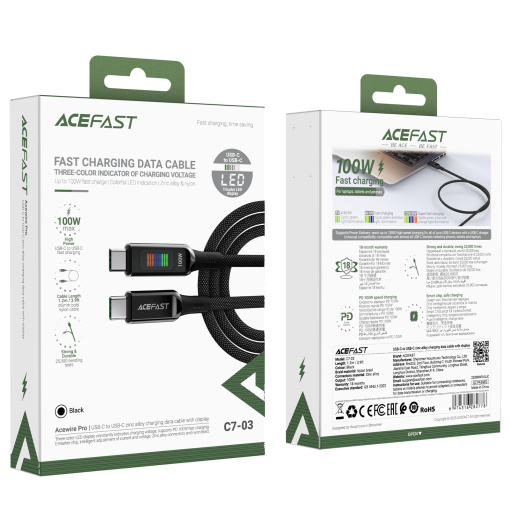 Acefast laadija kaabel USB-C to USB-C 100W LED indikaator 1,2m (C7-03) - Image 5