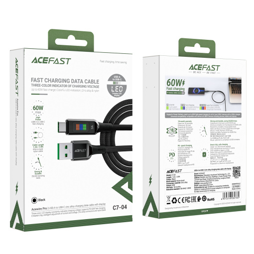 Acefast laadija juhe USB-C to USB-A 60W LED indikaator 1,2m (C7-04) - Image 7