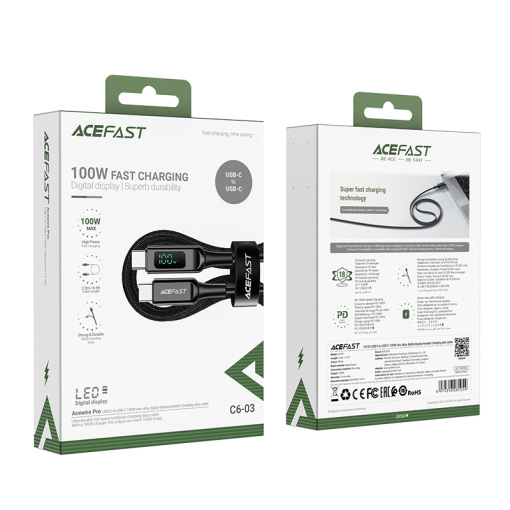 Acefast laadija kaabel USB-C to USB-C 100W LED ekraan 2m (C6-03) - Image 4