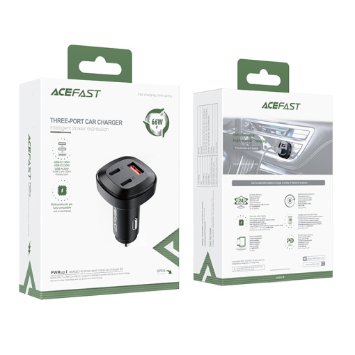 Acefast autolaadija 2xUSB-C ja USB-A 66W (B3) - Image 6